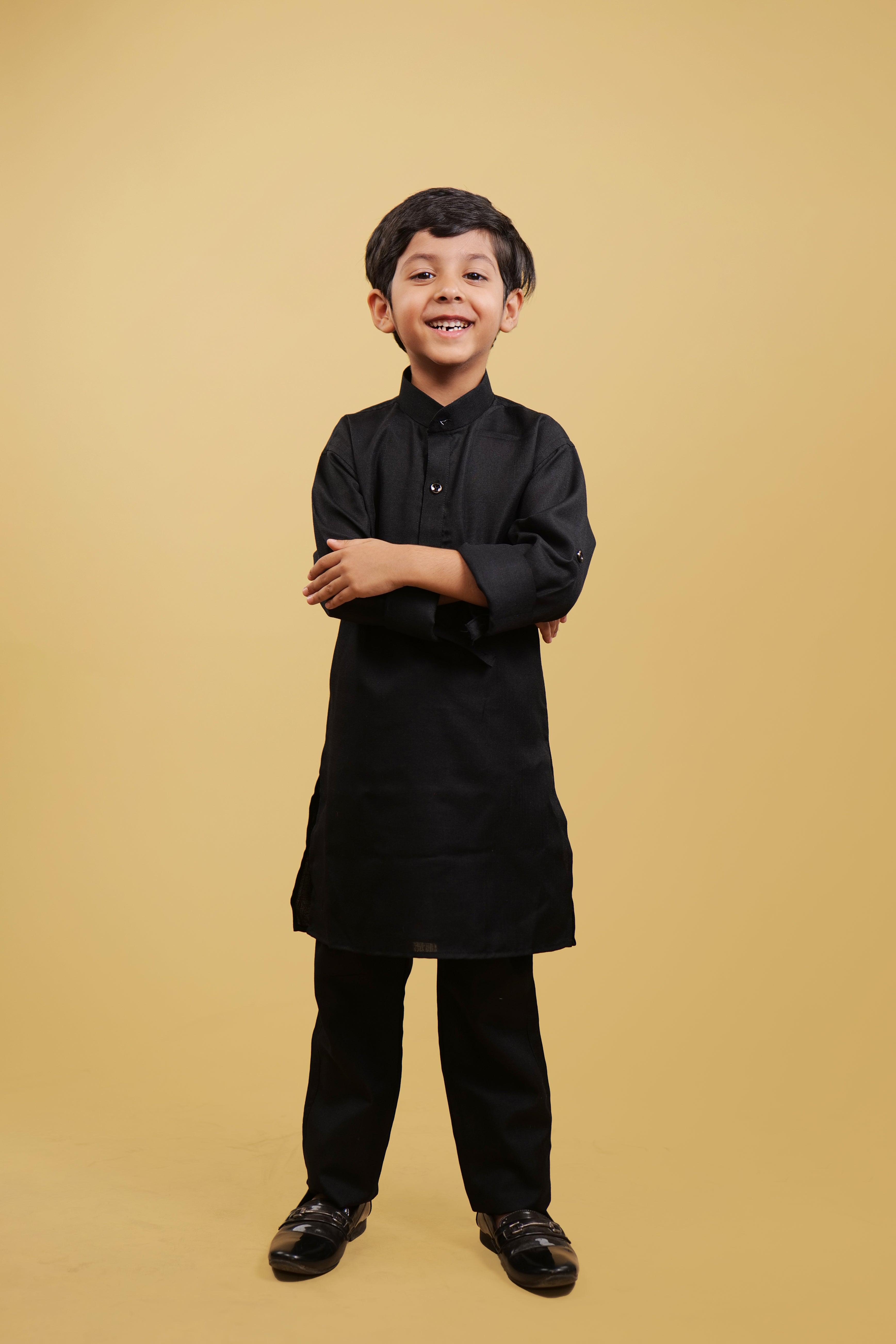 Glitterng Boys' Black Kurta Pajyma