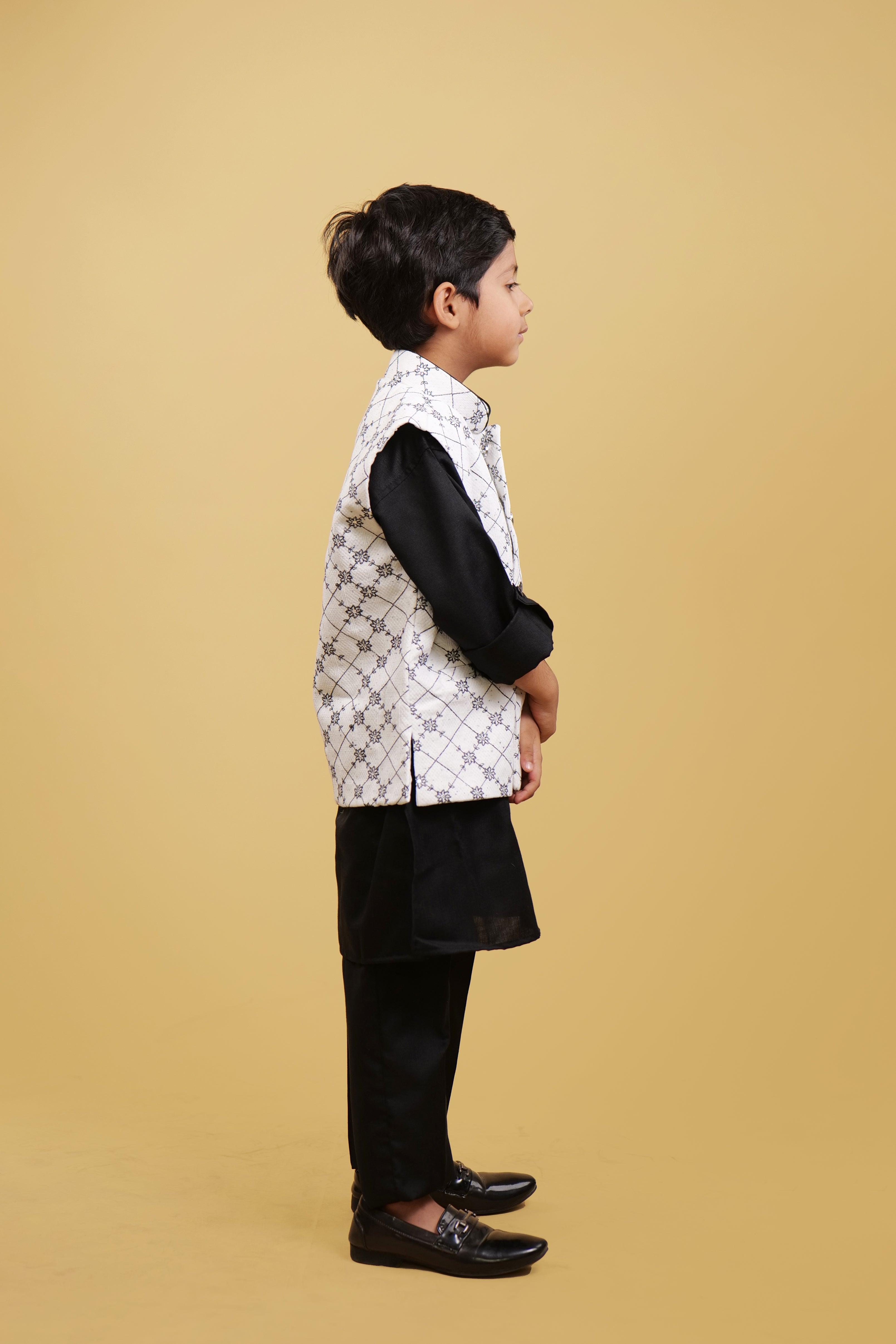 Glitterng Boys' Black Kurta Pajyma