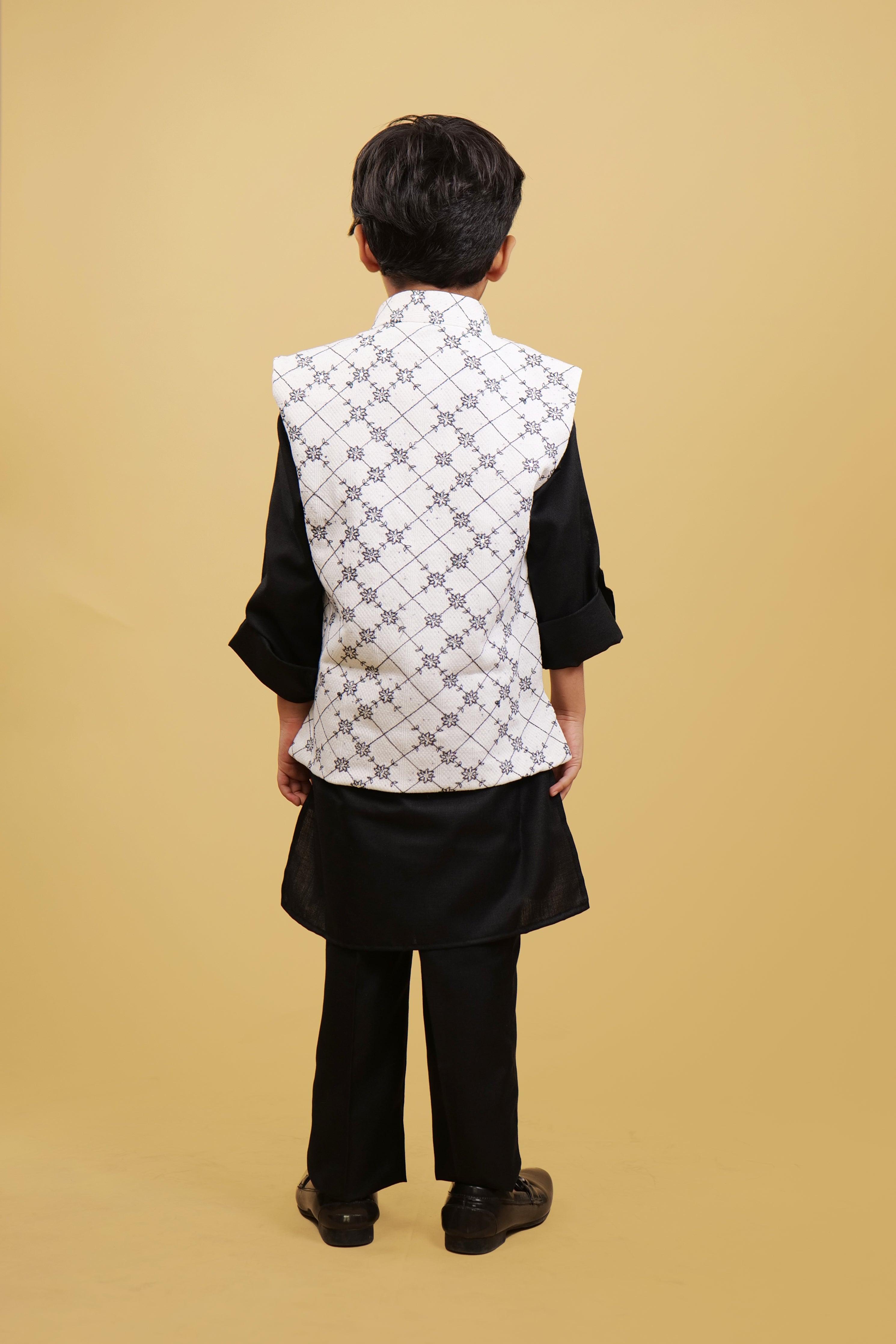 Glitterng Boys' Black Kurta Pajyma