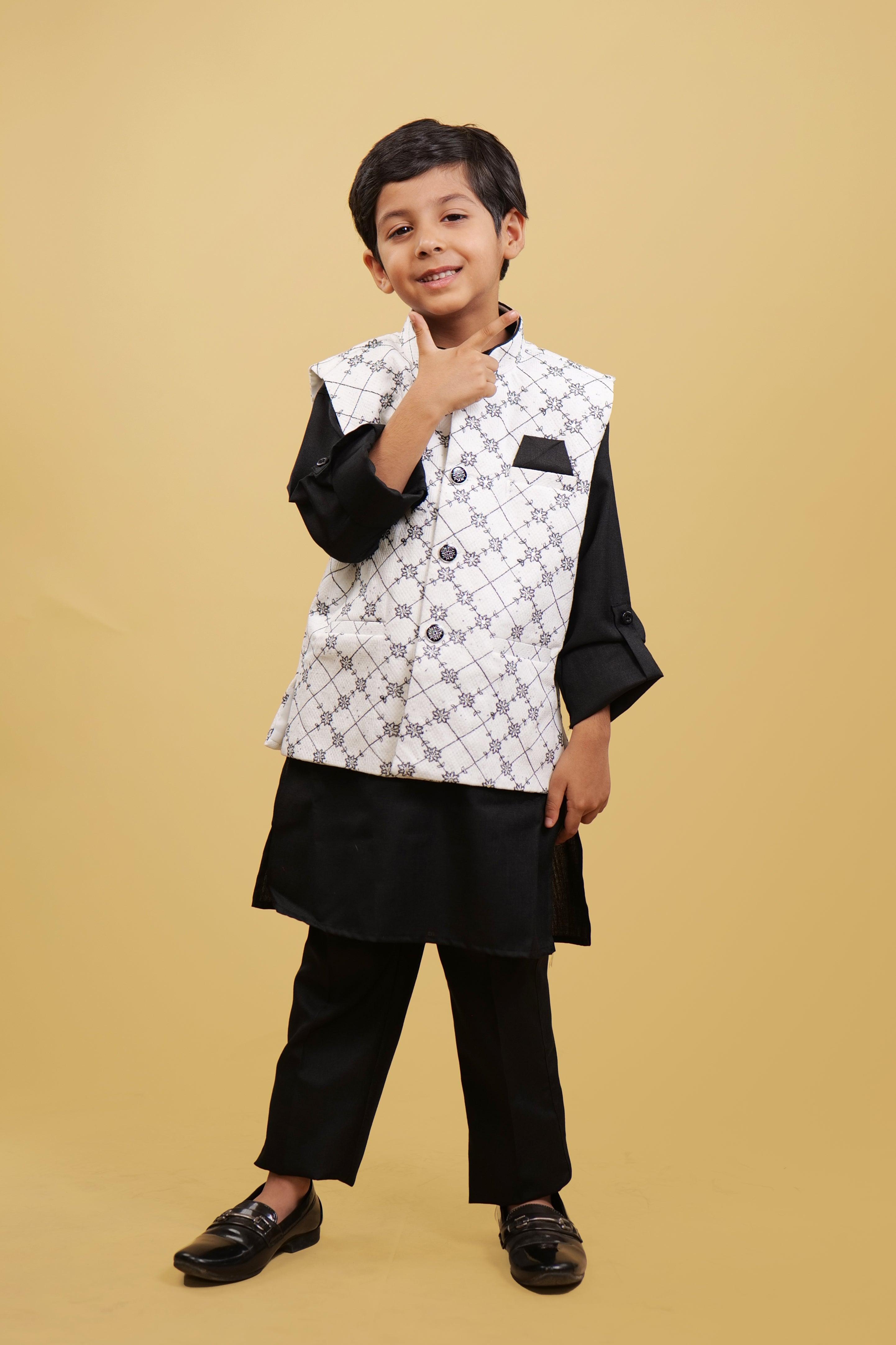 Glitterng Boys' Black Kurta Pajyma