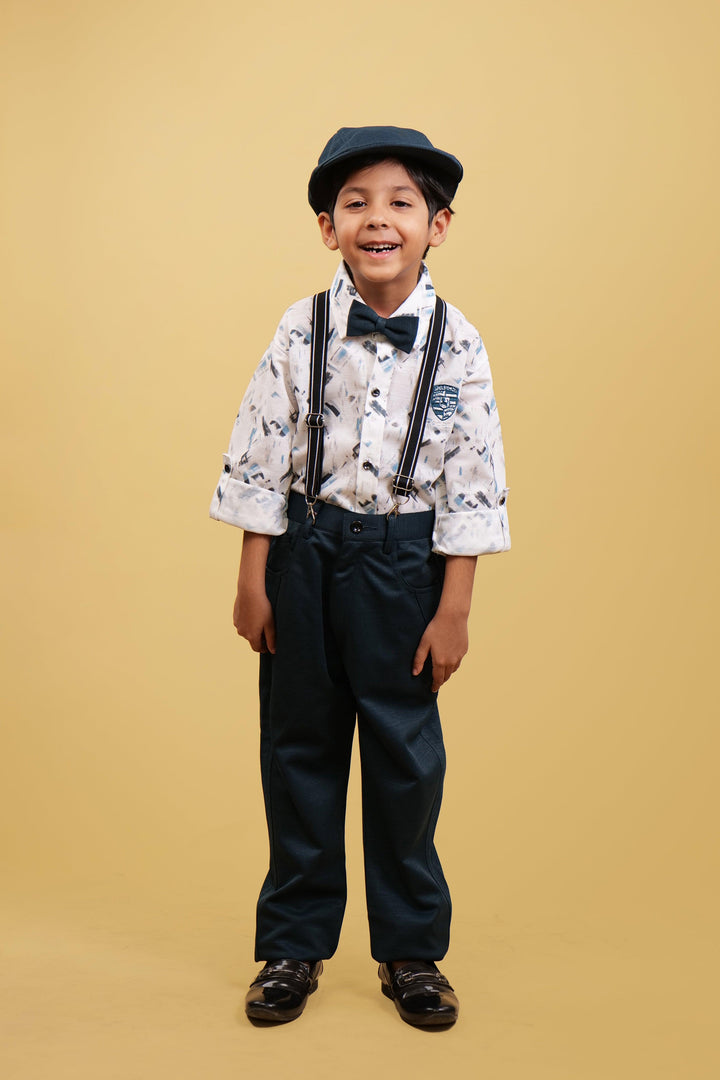 Green Printed Boy's Suspender Clothing Sets