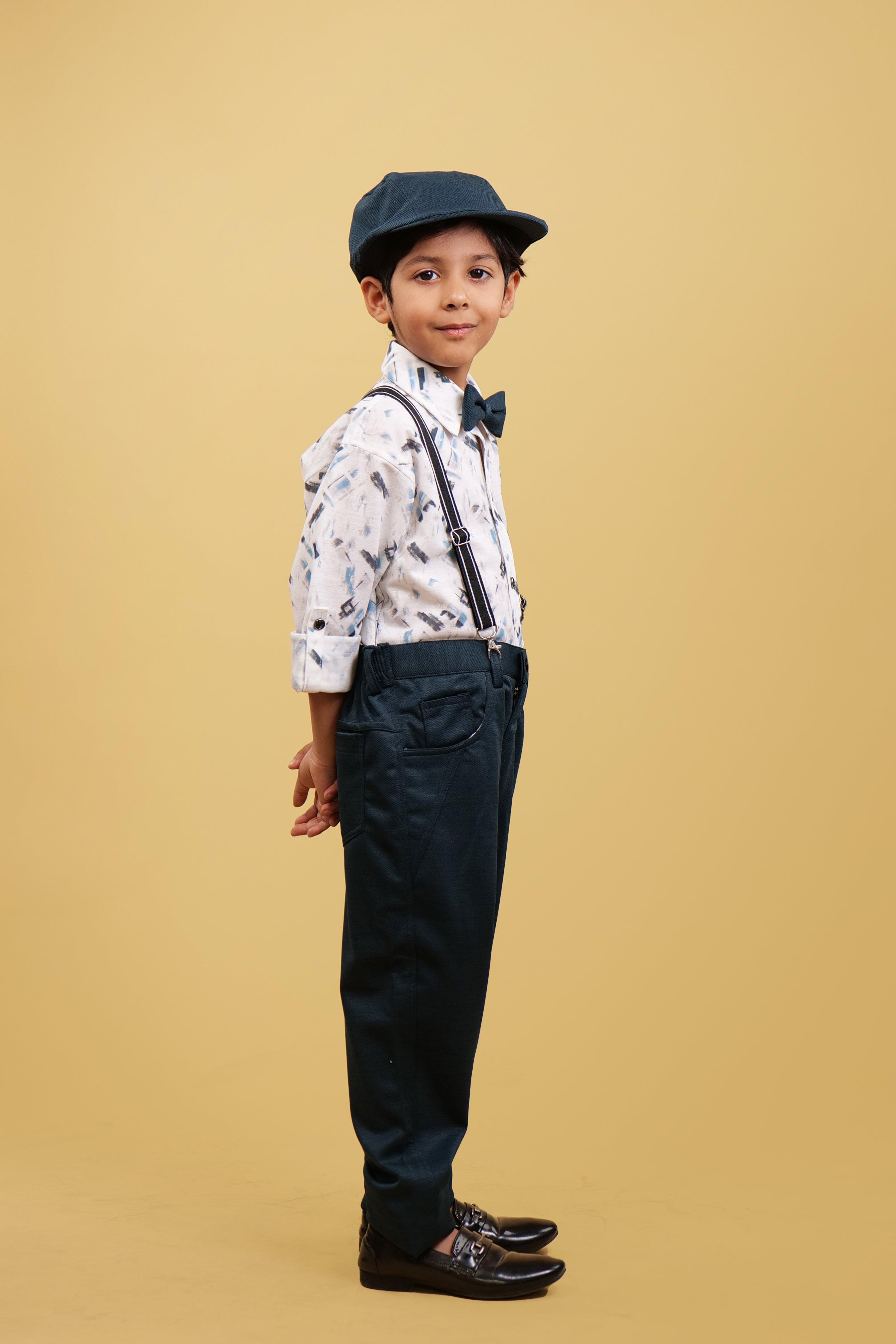 Green Printed Boy's Suspender Clothing Sets