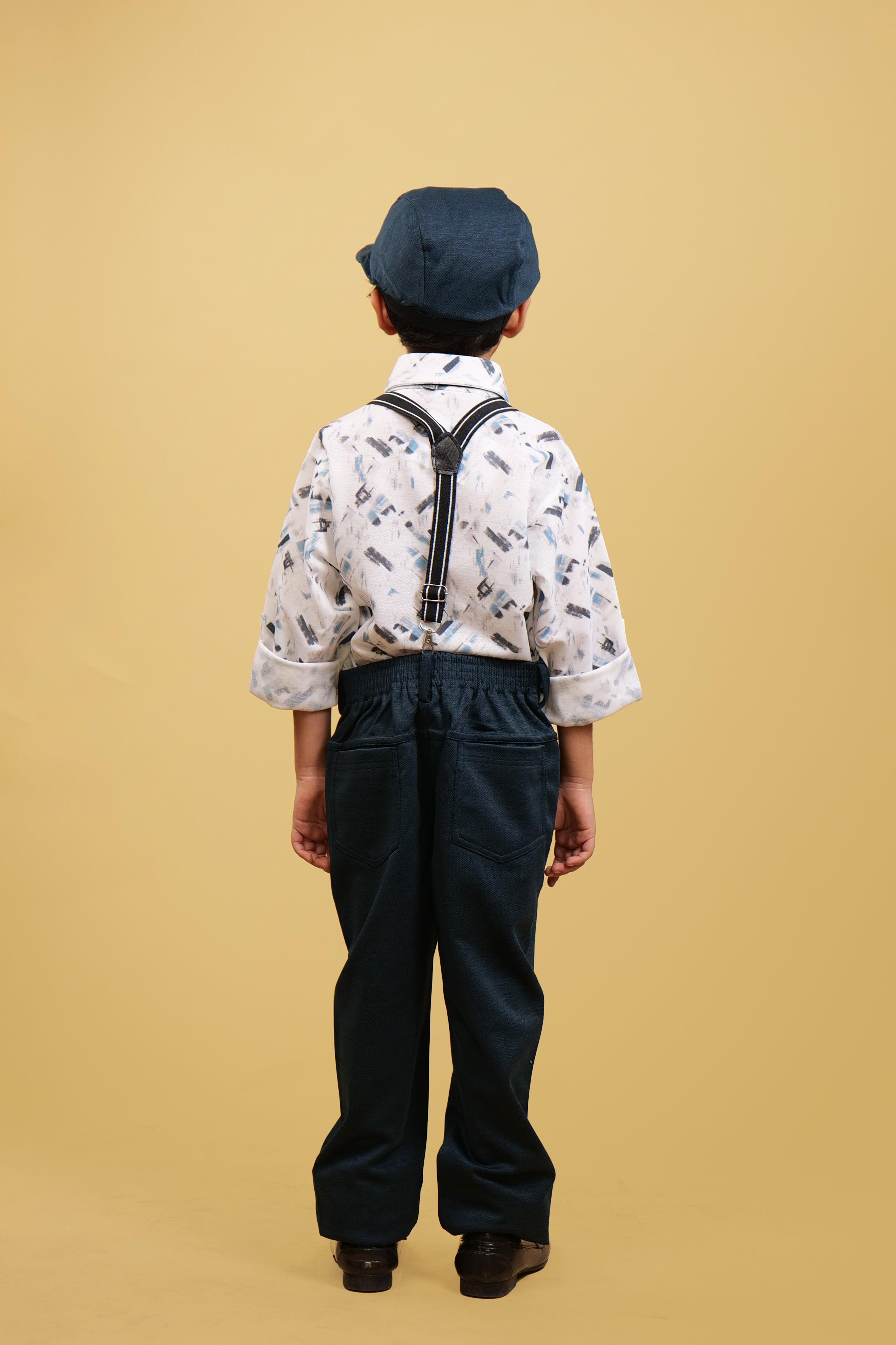 Green Printed Boy's Suspender Clothing Sets