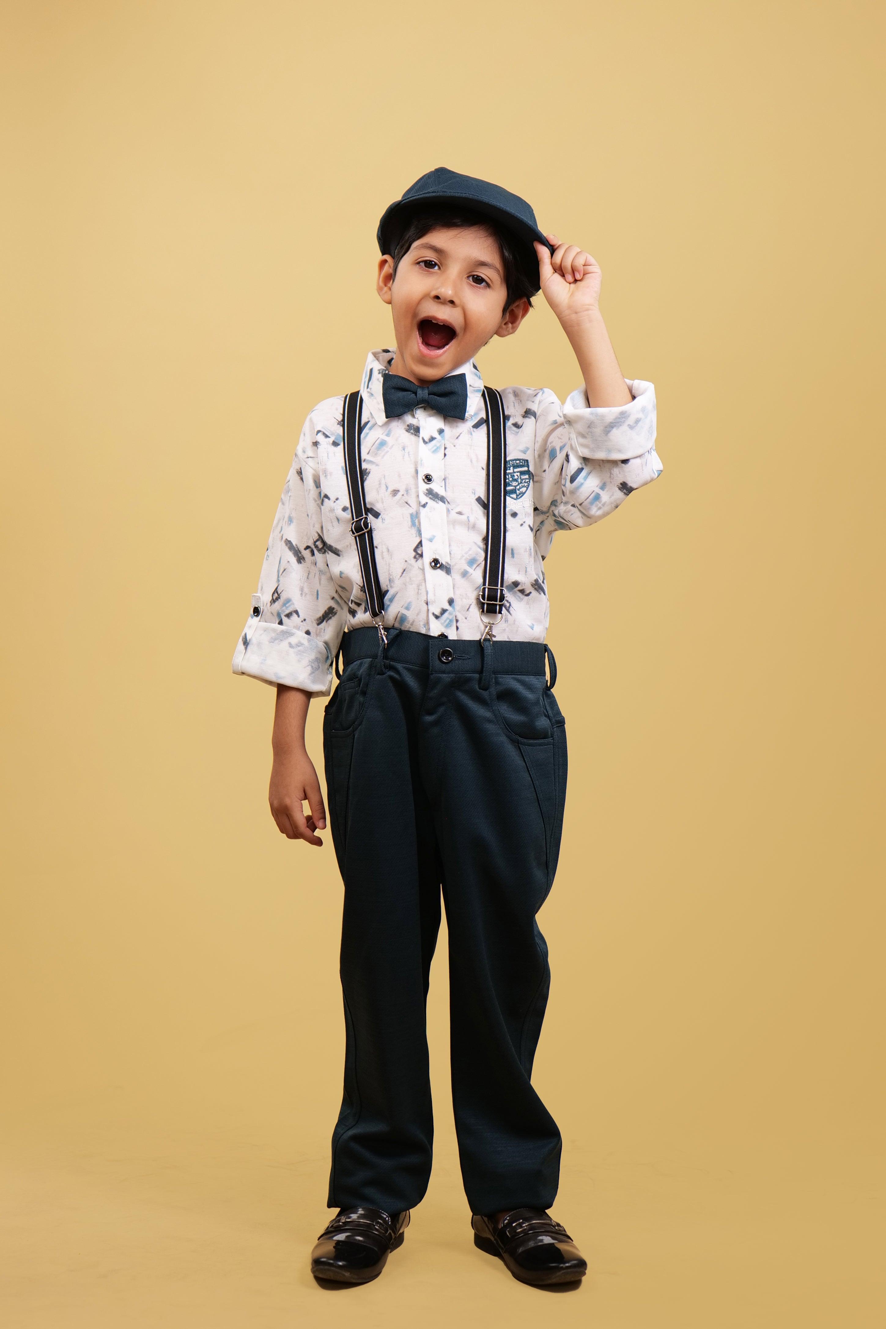 Green Printed Boy's Suspender Clothing Sets