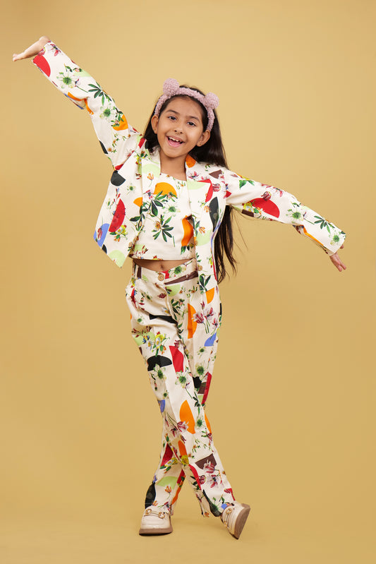 Co-ord Set For Girls: Beach Print Floral Co-ord Set For Girls