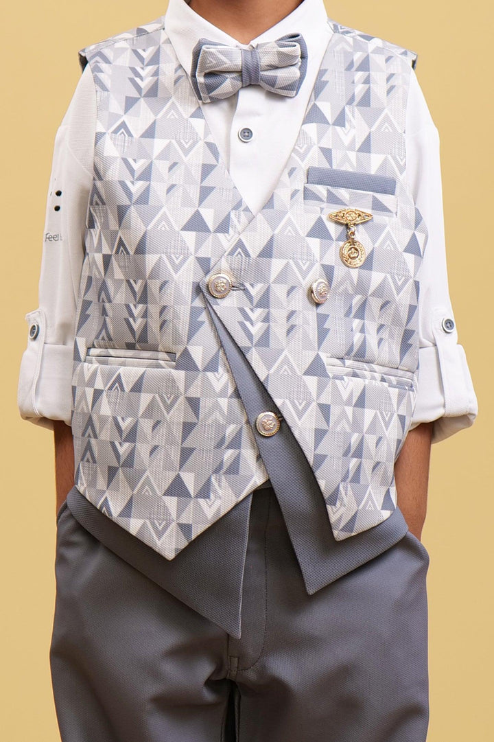 Printed Grey WaistCoat For Boys