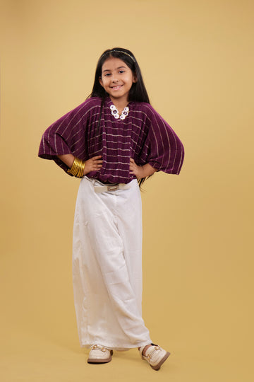 Plazzo Set For Girls: Stylish Wine Kaftan Top with Elegant White Plazzo