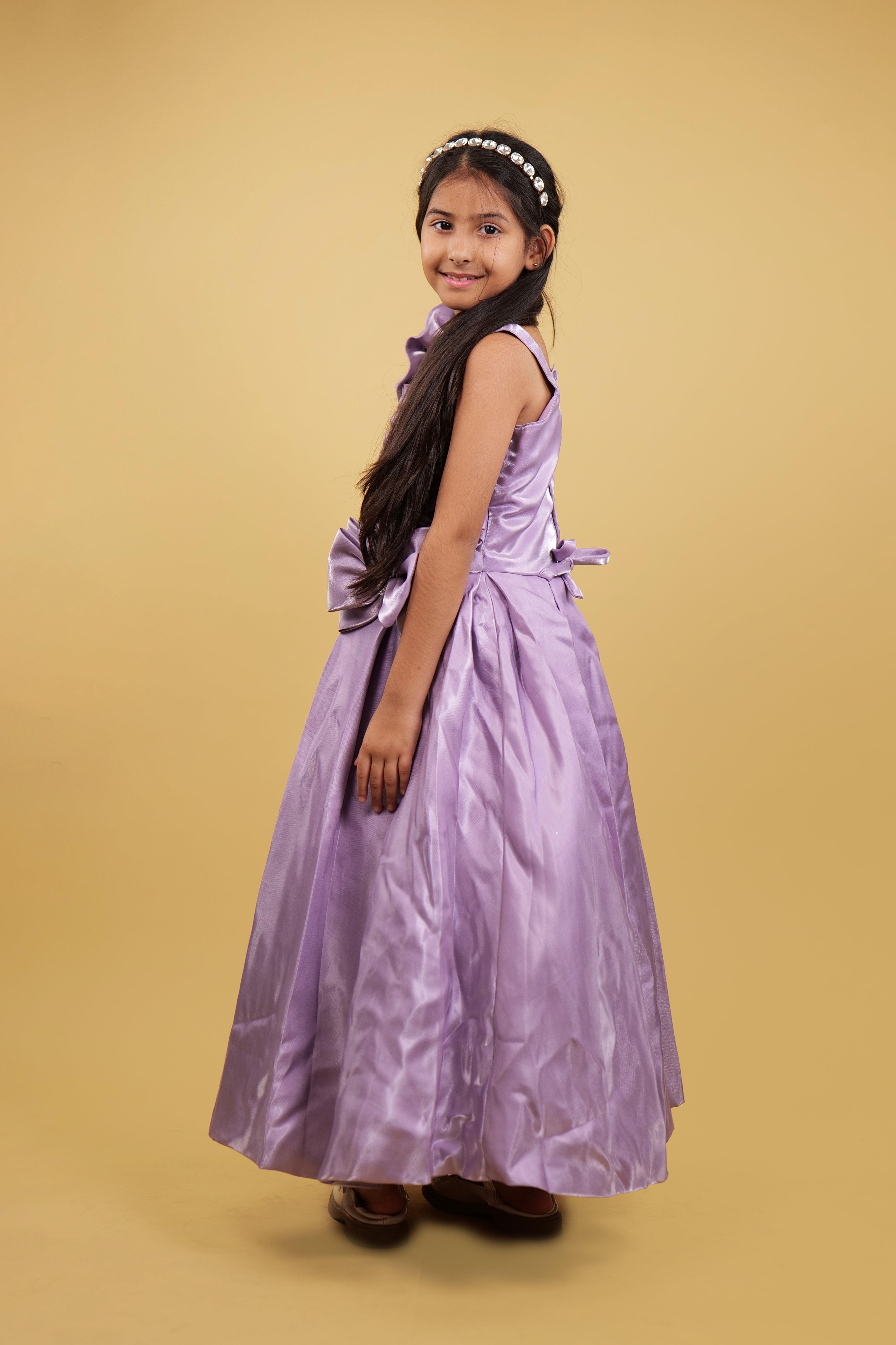 Purple Floral Off-shoulder Gown For Girls