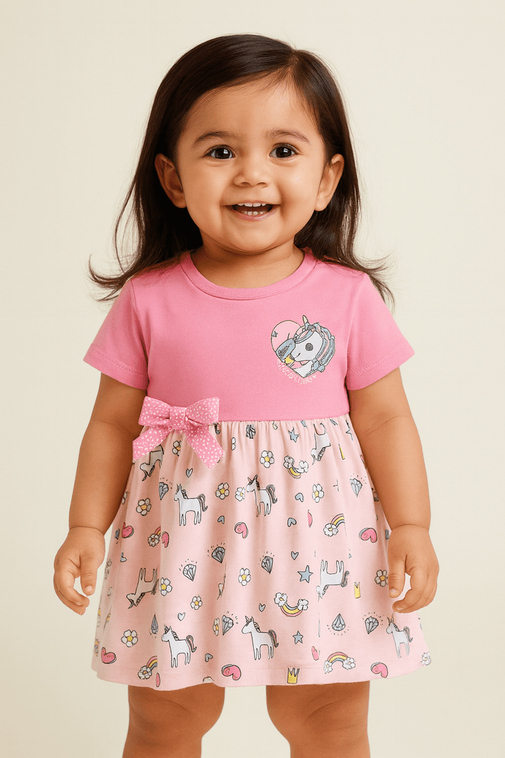 Frock For Girls | Half Sleeves | Unicorn Print | 100% Cotton