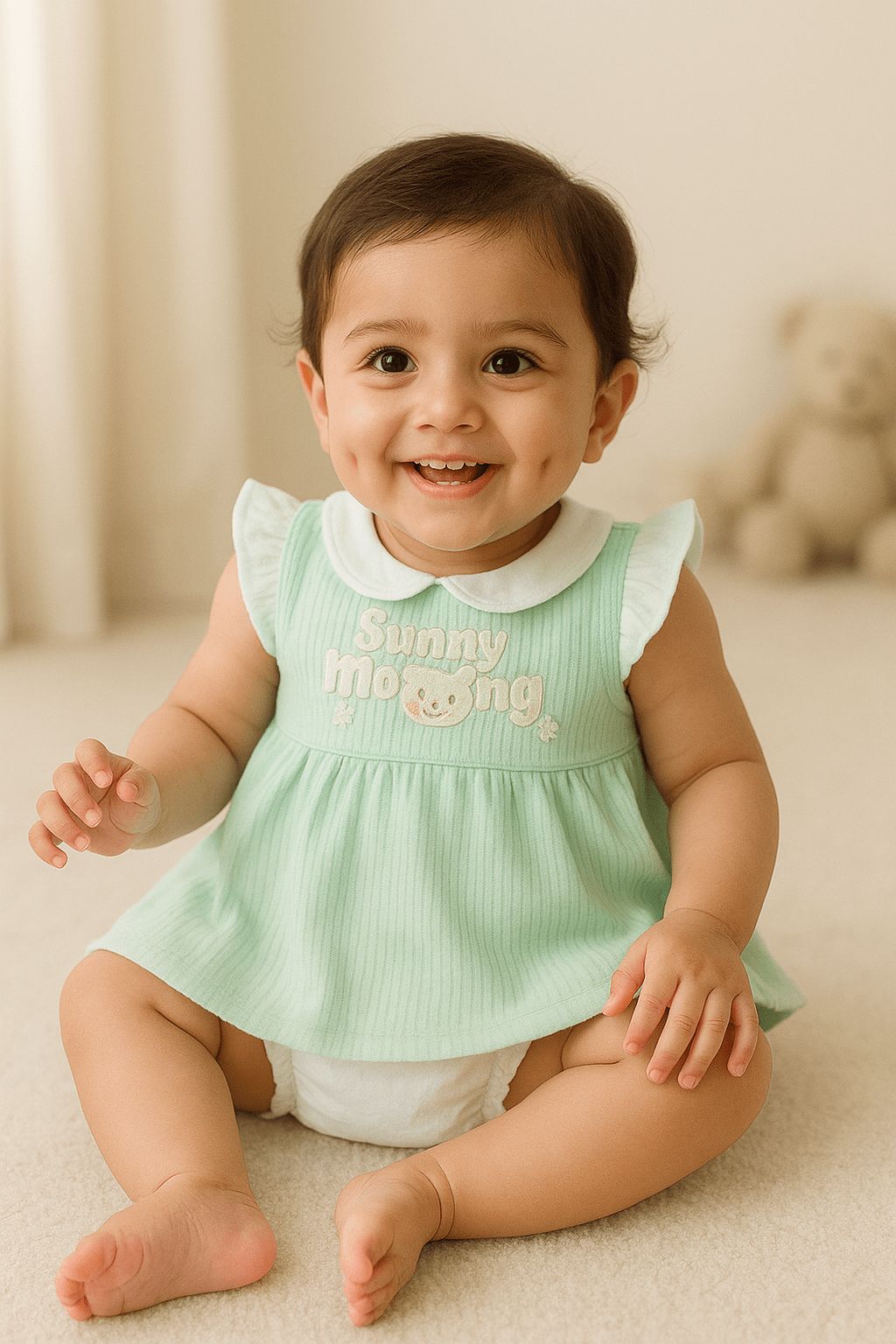 Green Frock With Collar Tshirt For Girls