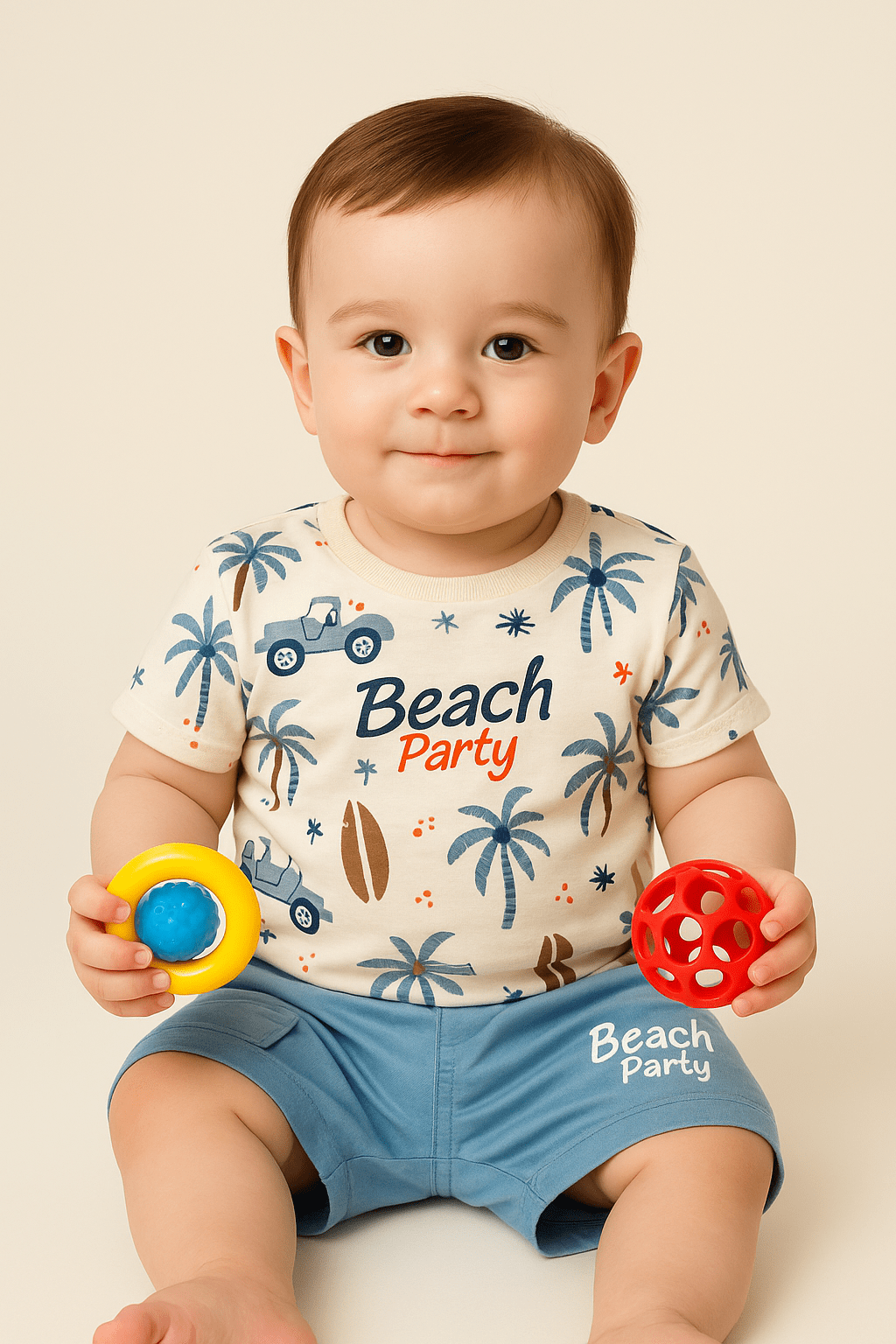 Printed Clothing Set for Boys With Solid Shorts