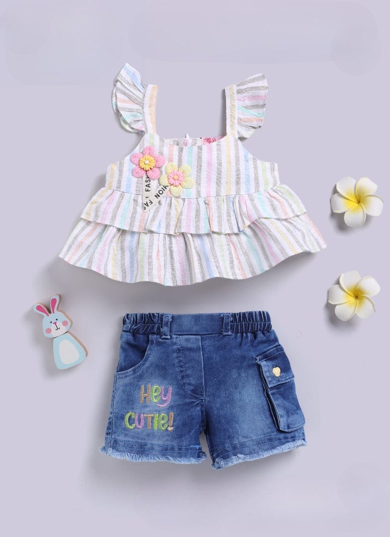 Multicolored Stripped Clothing Set For Baby Girl | Sleveless