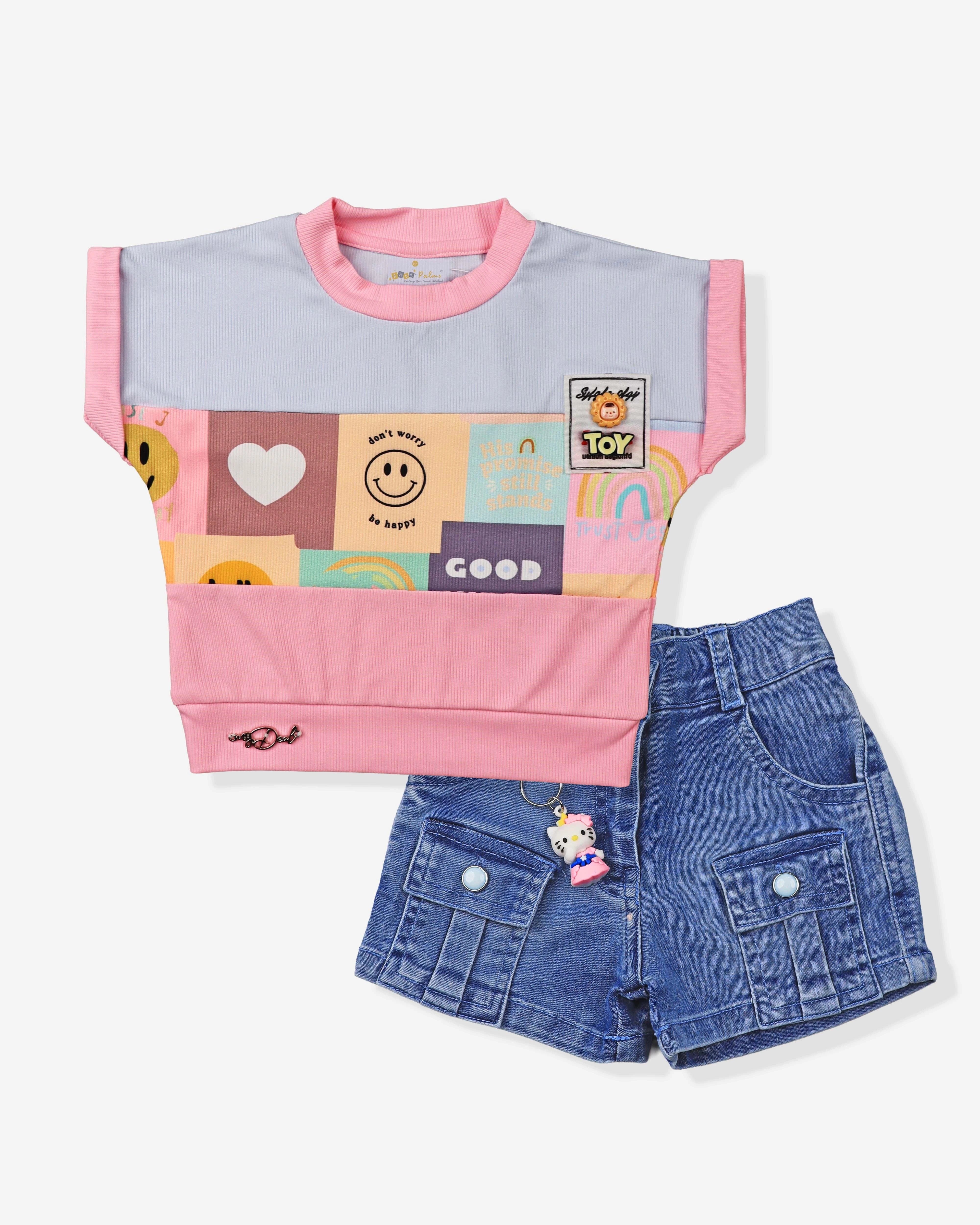 Pink Clothing  Summer Sets For Baby Girl | Pink Tshirt With Denim Shorts