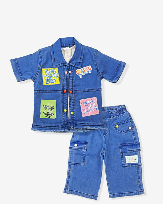 Clothing Sets For Girls | Denim Shirt & Capri With White Tshirt