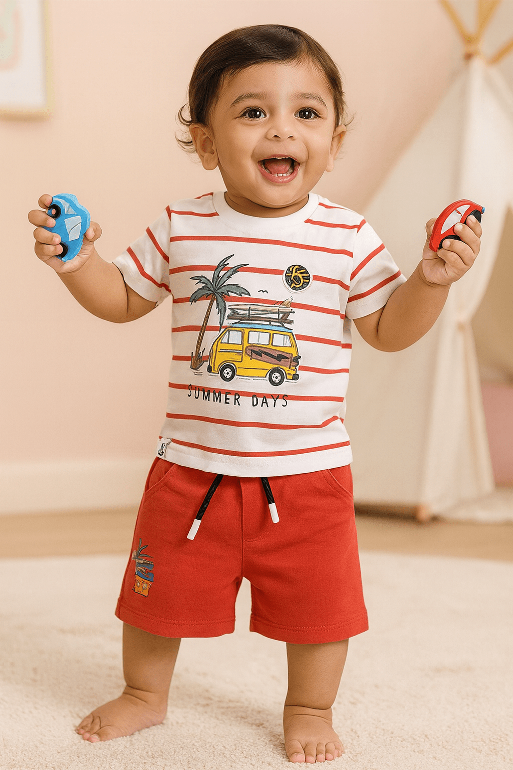 Clothing Sets For Boys | Travel Print | 100% Cotton | Red