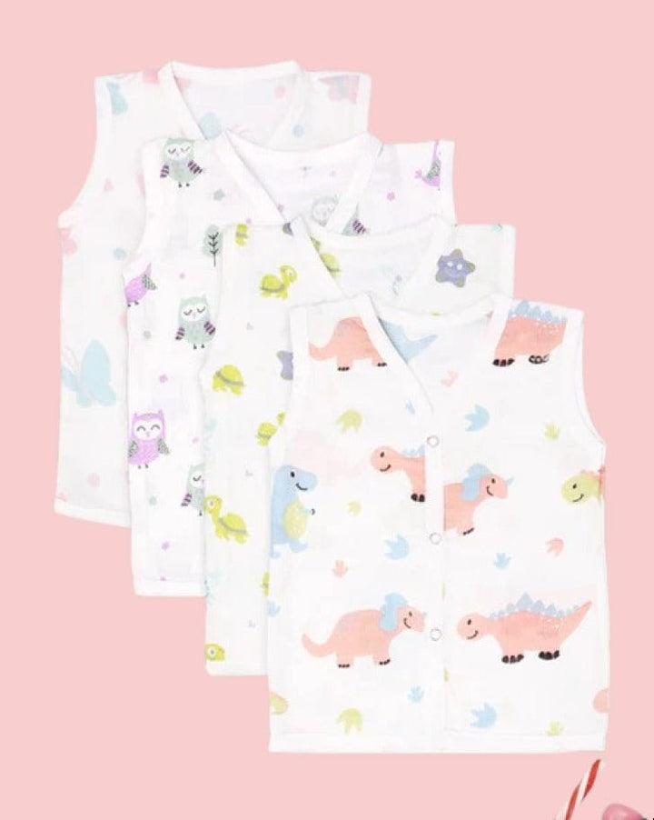 Sleveless Muslin Jhablas For NewBorn Babies | Unisex | Pack of 4 | White