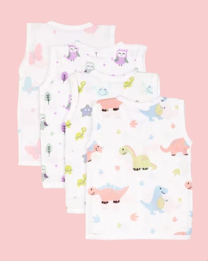 Sleveless Muslin Jhablas For NewBorn Babies | Unisex | Pack of 4 | White