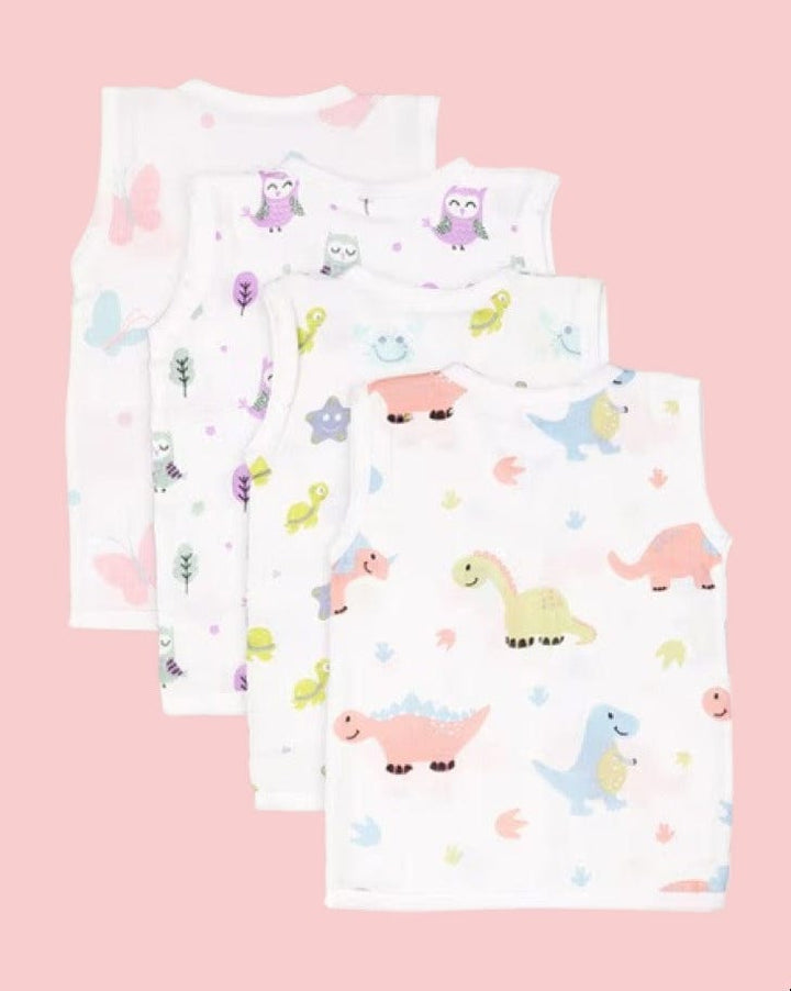 Sleveless Muslin Jhablas For NewBorn Babies | Unisex | Pack of 4 | White